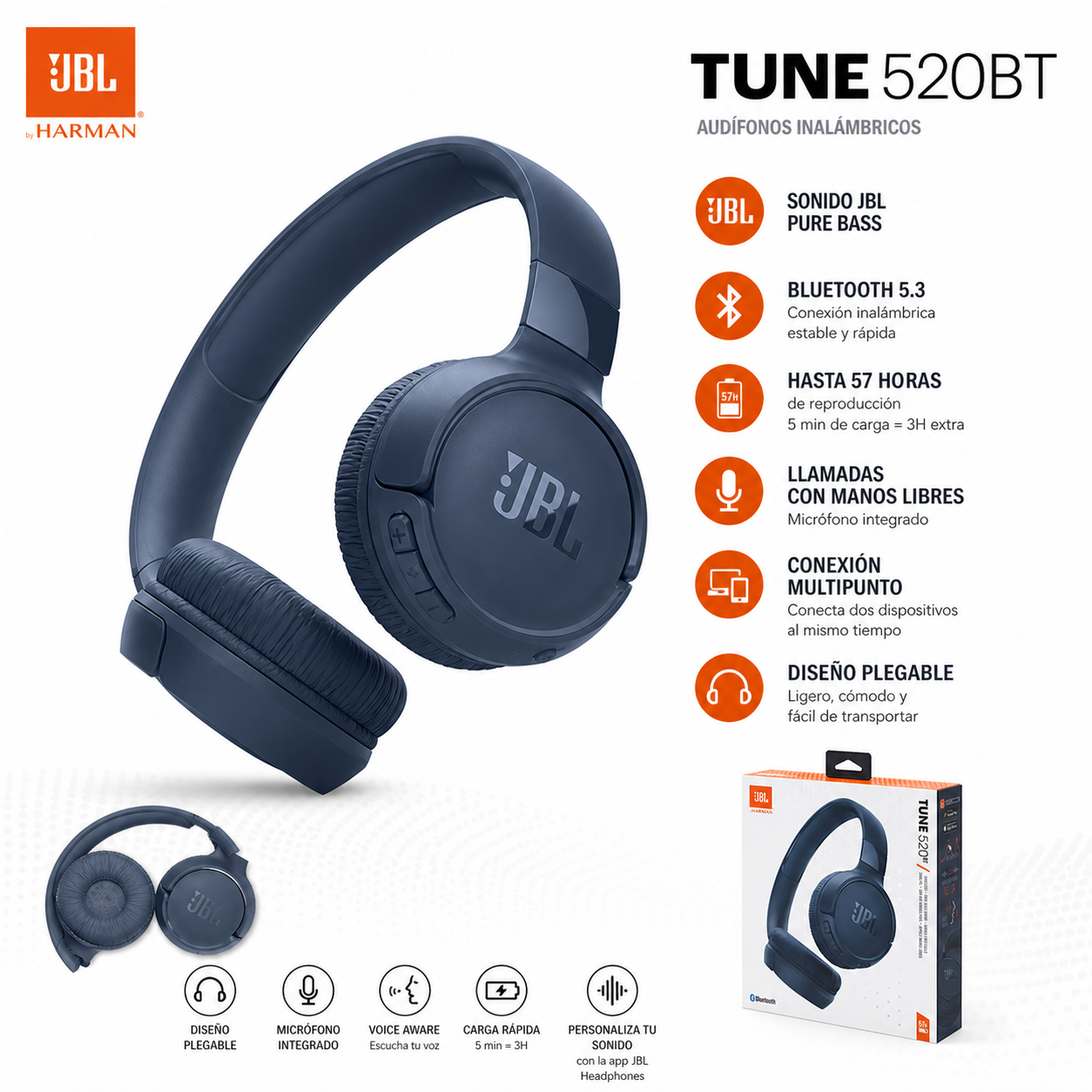 JBL Tune 520BT – Audífonos Inalámbricos